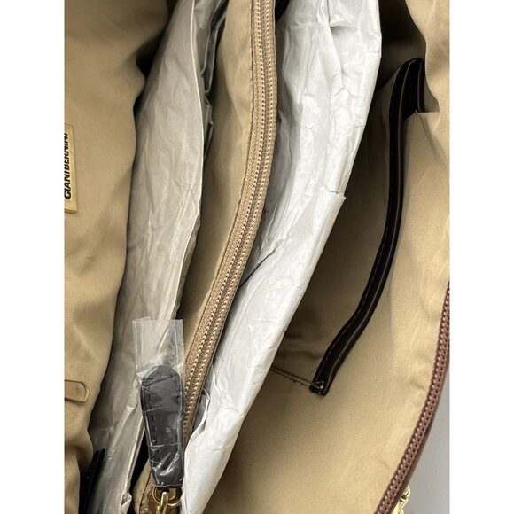 Giani Bernini Classy Ostrich-Embossed Dome Satchel Brown Handbag Purse New - Picture 8 of 10